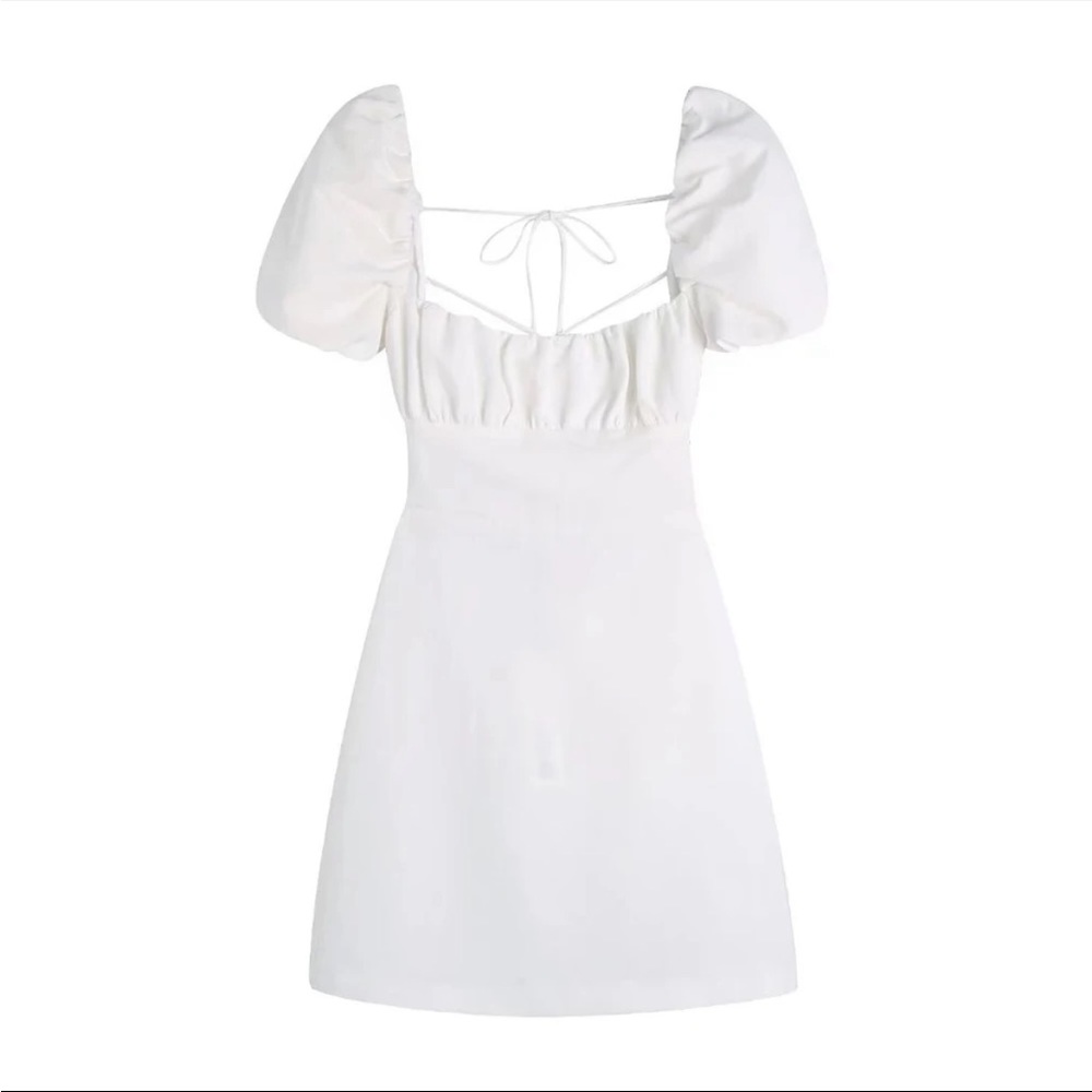 NWT White Linen Tie Up Back Mini Dress, M